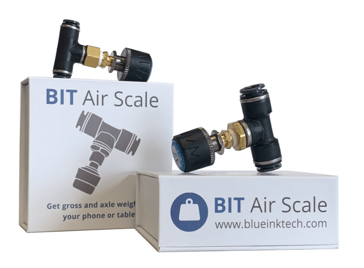 Blue Ink Tech Bluetooth air scale sensor installed on truck air suspension system