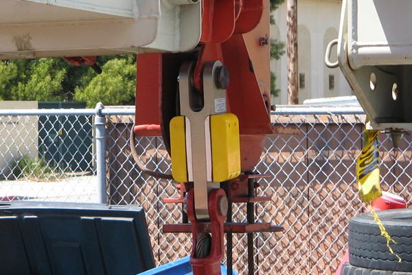 Crane load cell sensor installed at boom head — must be calibrated annually per ASME B30.5
