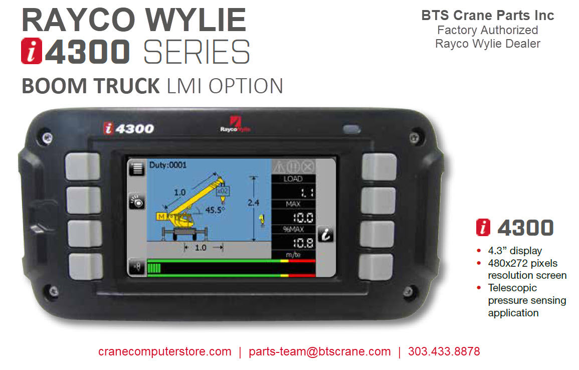 LMI display system mounted in crane operator cab showing load weight, boom angle, and rated capacity percentage