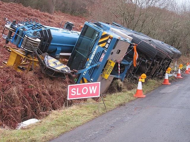 Overturned mobile crane after a stability failure, illustrative photo